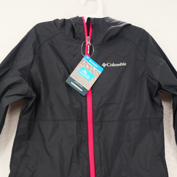 NEW Columbia Girl's 10/12 Switchback II Lightweight Rain Jacket Black Pink - Picture 2 of 10